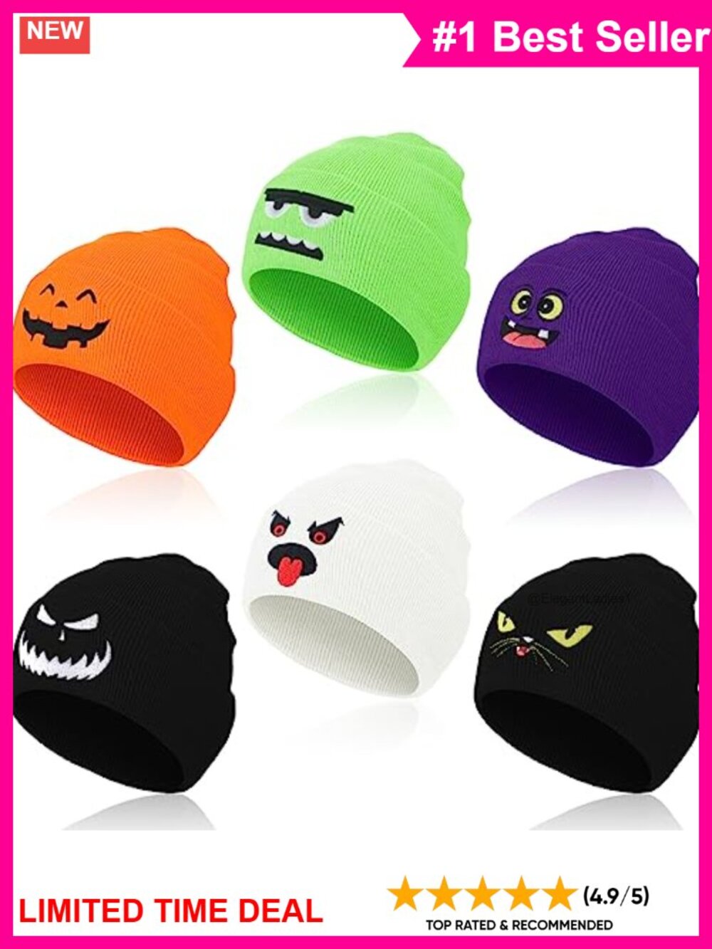 Halloween Skull Ghost Beanie Hats 6 Pc Set Wool Warm Winter Knit Caps